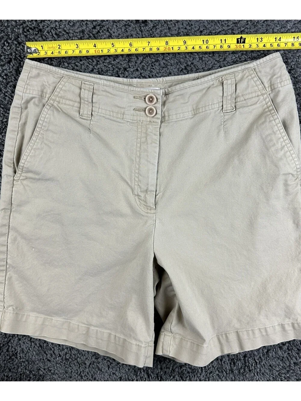 Talbots Shorts Womens 8 Beige Khaki Stretch Chino Casual Flat Front Button